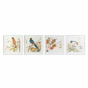 Obraz DKD Home Decor 60 x 2,5 x 60 cm Vták Shabby Chic (4 Części)