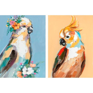 Płótno DKD Home Decor 50 x 2,7 x 70 cm Papuga Nowoczesny (2 Sztuk)