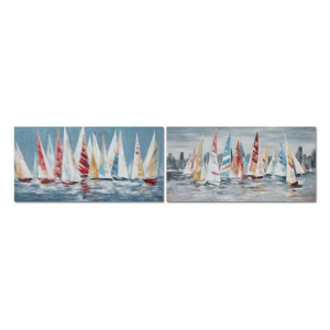 Obraz DKD Home Decor 140 x 2,8 x 70 cm Żaglówki Śródziemnomorski (2 Sztuk)