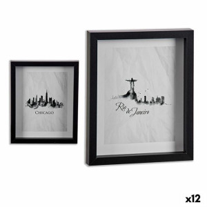 Obraz Miasto Czarny Szkło Płyta (22 x 2,5 x 27 cm) (12 Sztuk)