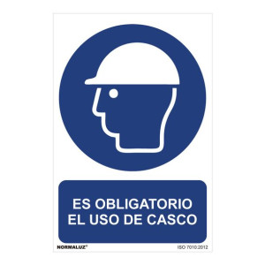 Znak Normaluz Es obligatorio el uso de casco PVC (30 x 40 cm)