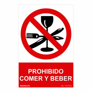 Znak Normaluz Prohibido comer y beber PVC (30 x 40 cm)