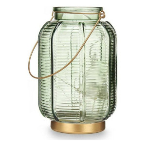 Latarnia LED Paski Złoty Kolor Zielony Szkło (13,5 x 22 x 13,5 cm)