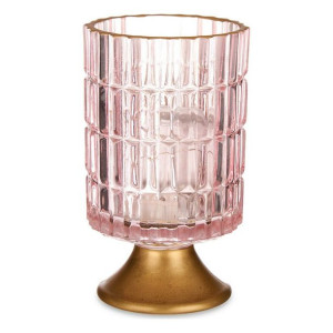 Latarnia LED Paski Różowy Złoty Szkło (10,7 x 18 x 10,7 cm)