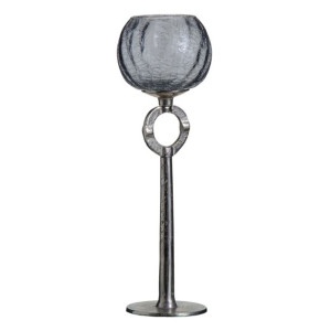 Świeczniki Szkło Szary Metal 13 x 13 x 38 cm Srebro