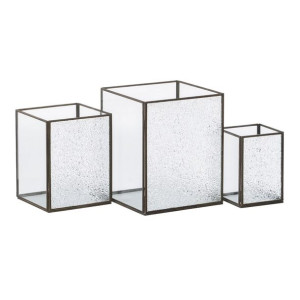 Świeczniki Szkło Złoty Metal 18 x 18 x 22 cm (3 Sztuk)