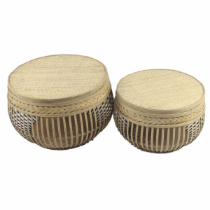 Zestaw 2 stołów DKD Home Decor Brązowy Rattan (51 x 51 x 33 cm)