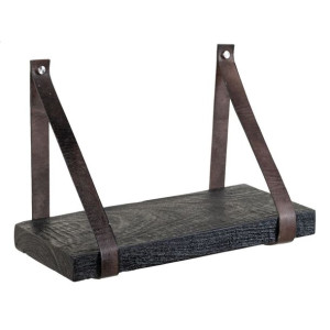 Regał 40 x 18 x 28 cm Czarny Drewno Skóra