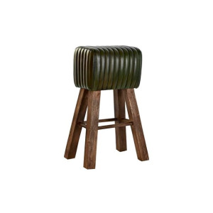 Taboret DKD Home Decor Drewno Brązowy Skóra Kolor Zielony (41 x 30 x 79 cm)