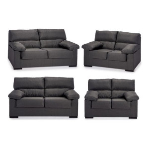 Set Berlin Sofa Poliester drewno sosnowe Ciemny szary (2 pcs)