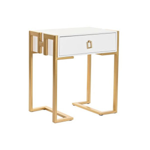 Stolik Nocny DKD Home Decor Złoty Metal Biały Drewno MDF (48 x 35 x 56 cm)