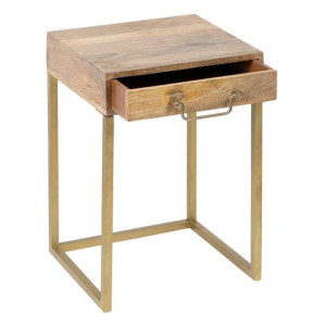 Stolik Nocny 40 x 36 x 59,5 cm Naturalny Złoty Drewno Żelazo