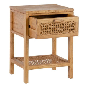Stolik Nocny BATARI Naturalny Drewno Rattan