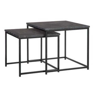 Stolik 50 x 50 x 46 cm Czarny Metal Marmur (2 Sztuk)