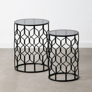 Stolik 41 x 41 x 56 cm Szkło Czarny Metal (2 Sztuk)