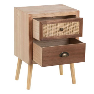 Stolik Nocny SASHA 40 x 30 x 57 cm Naturalny Drewno Krem Rattan