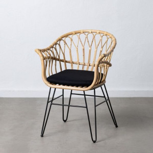 Krzesło do Jadalni 60 x 57 x 81 cm Naturalny Czarny Metal Rattan