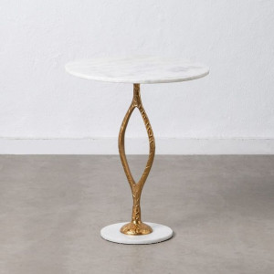 Stolik 51 x 51 x 61 cm Złoty Metal Biały Marmur