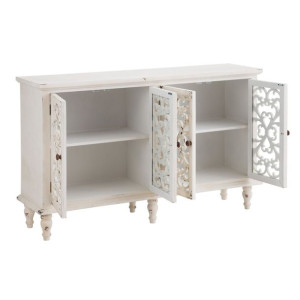Kredens SHABBY CHIC 152 x 40 x 91 cm Biały Drewno świerkowe Drewno MDF
