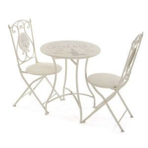 Zestaw Stołowy z 2 Krzesłami Versa Bistro Biały 61 x 71 x 61 cm Metal