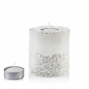 Świeca Lampion Walec 120x120 Diament Biały Srebro