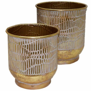 Doniczka DKD Home Decor Złoty Metal (2 pcs) (28 x 28 x 30 cm)