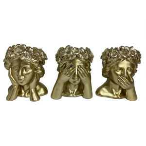 Doniczka DKD Home Decor 16,5 x 16 x 21 cm Kobieta Złoty Żywica (3 Części)