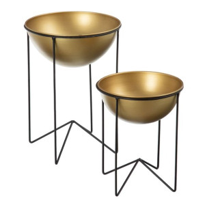 Zestaw doniczek Czarny Złoty Metal 25 x 25 x 35 cm (2 Sztuk)