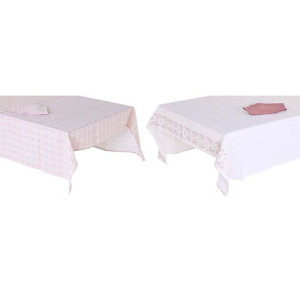 Obrus i serwetki DKD Home Decor 150 x 250 x 0,5 cm Różowy Biały (2 Sztuk)