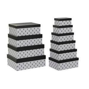 Zestaw pudełek do łączenia w organizer DKD Home Decor Czarny Biały Karton