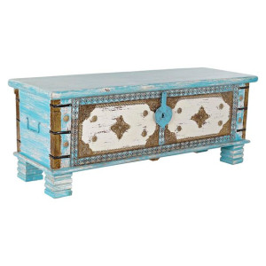 Skrzynia DKD Home Decor Niebieski Mosiądz Drewno mango (116 x 40 x 45 cm)