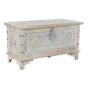 Skrzynia DKD Home Decor 88 x 40 x 45 cm Biały Mosiądz Drewno mango