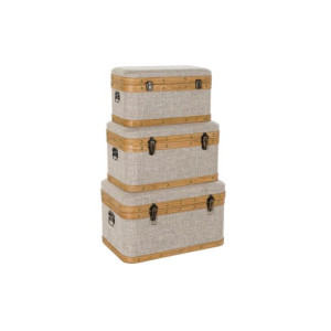 Zestaw kufrów DKD Home Decor 60 x 36 x 34 cm Naturalny Beżowy Drewno