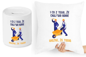 Dla Budowlańca Zestaw Poduszka + Skarbonka