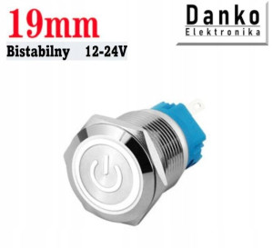 Przycisk przełącznik metalowy 19mm LED 12V 24V bi