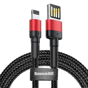 Kabel Lightning Usb (Dwustronny) Baseus Cafule 2,4A 1M (Czarno-Czerwony)
