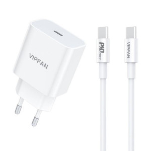 Ładowarka Sieciowa Vipfan E04, Usb-C, 20W, Qc 3.0 + Kabel Usb-C (Biała)