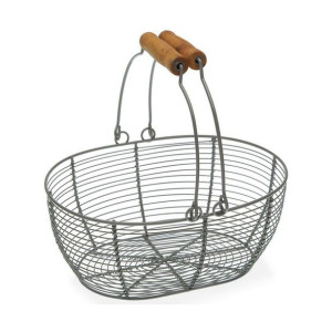Miska na Owoce Versa Szary Owalne Metal Drewno Stal (18 x 9,5 x 23,5 cm)