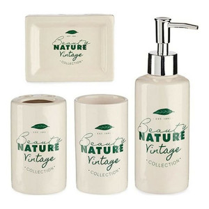Zestaw do Kąpieli Nature Vintage Ceramika Metal Biały (4 pcs)