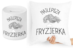 Dla Fryzjera Fryzjerki Zestaw Poduszka + Skarbonka
