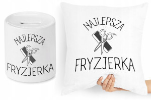 Dla Fryzjera Fryzjerki Zestaw Poduszka + Skarbonka