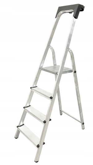 Drabina Aluminiowa 4 Stopniowa Mocna +półka 125 Kg