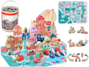 Drewniane Klocki Miasto Auta 162 Klocków + Puzzle