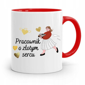 Dla Pracownika Kubek Czerwony O Złotym Sercu