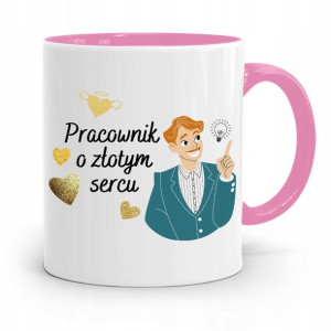 Dla Pracownika Kubek Różowy O Złotym Sercu Prezent