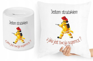 Dla Strażaka Zestaw Poduszka + Skarbonka Prezent
