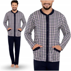 Rozpinana długa piżama męska Italian Fashion krata