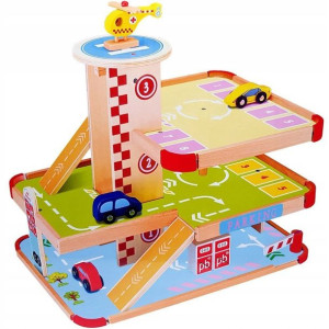 Drewniany Parking Garaż Z Drewna 3xauta Helikopter