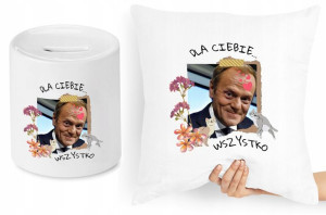 Donald Tusk Zestaw Poduszka + Skarbonka Prezent