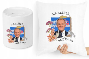 Donald Tusk Zestaw Poduszka + Skarbonka Prezent